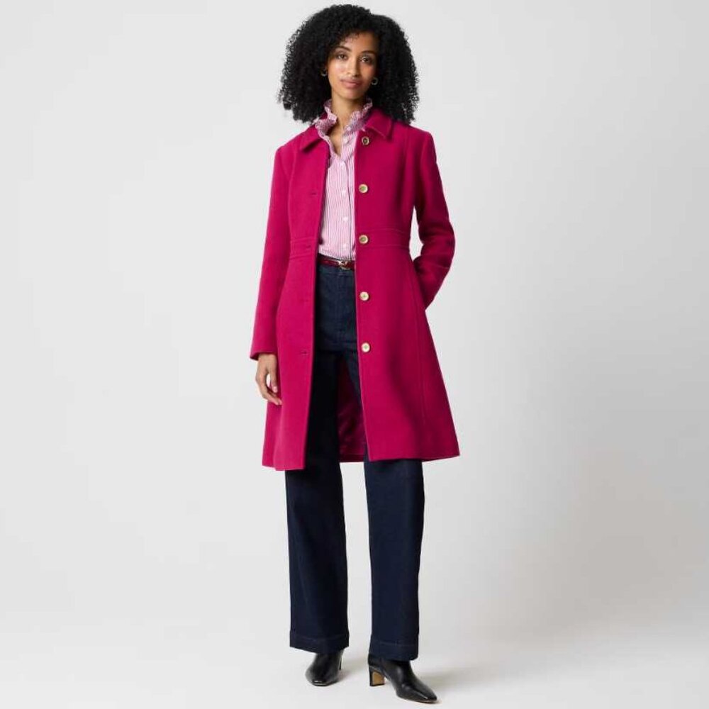 New 14 J Crew Factory wool-blend lady day coat in Brilliant Berry - Picture 2 of 11